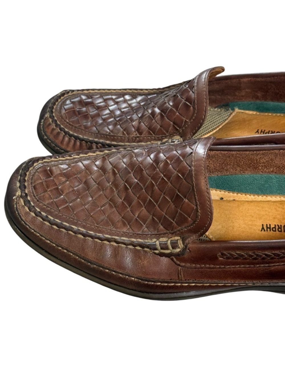 Johnston & Murphy Woven Leather Loafers Brown J&M Flex Slip On Comfort 10 1/2 - Picture 8 of 11